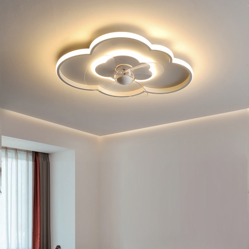 Modern 2-Light White Ceiling Fan Lamp LED Ceiling Fan Light for Bedroom