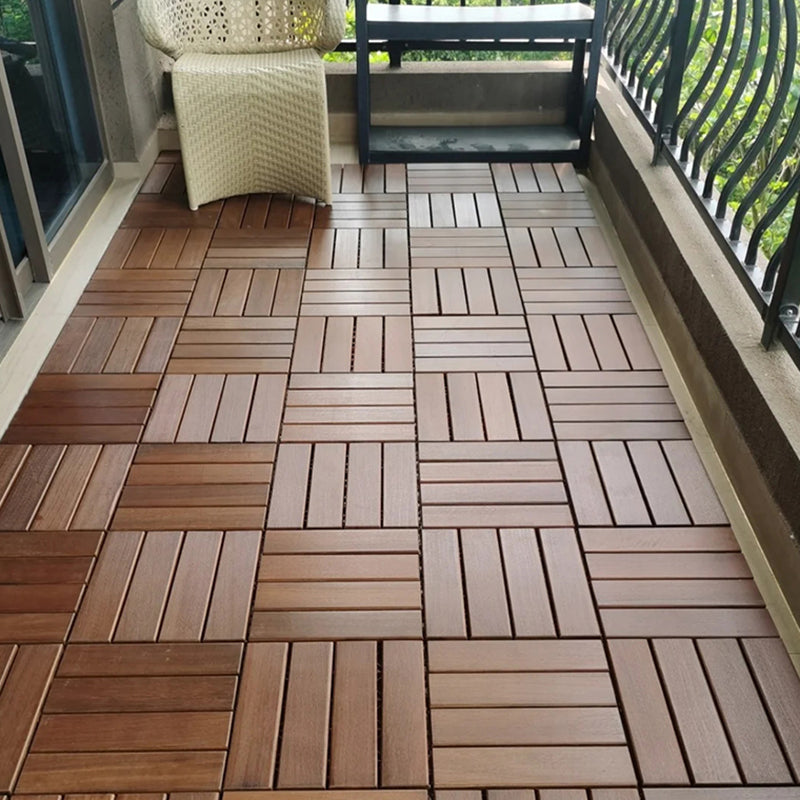 4-Slat Wood Patio Tiles Snap Fit Installation Floor Board Tiles