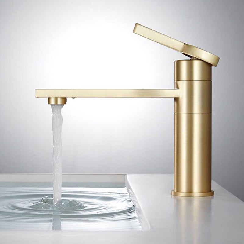 Brass Single Hole Sink Faucet Low Arc Square Bathroom Sink Faucet