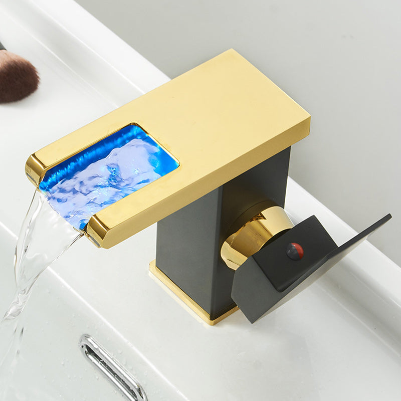 Modern Waterfall Spout Sink Faucet with Led Brass Lavatory Faucet