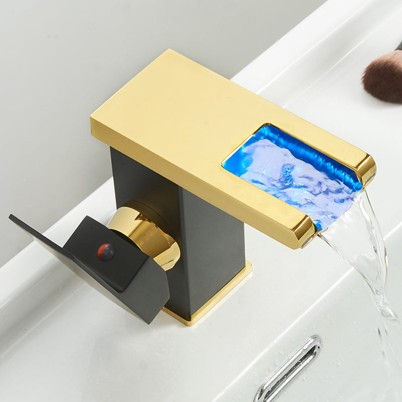 Modern Waterfall Spout Sink Faucet with Led Brass Lavatory Faucet