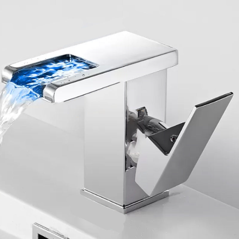 Modern Waterfall Spout Sink Faucet with Led Brass Lavatory Faucet