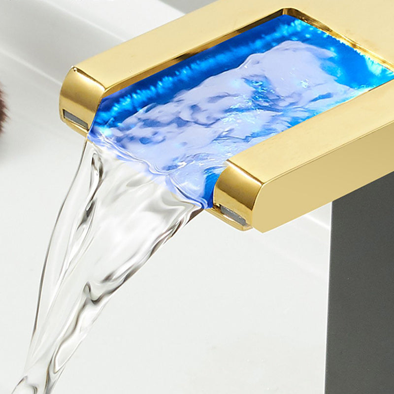 Modern Waterfall Spout Sink Faucet with Led Brass Lavatory Faucet