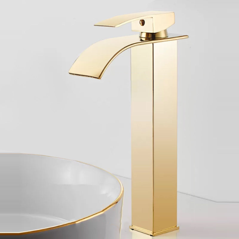 Modern Waterfall Spout Sink Faucet with Led Brass Lavatory Faucet