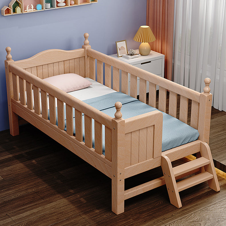 Modern Beech Wood Baby Crib with Mattress, Standard Size Nursery Crib in Light Wood