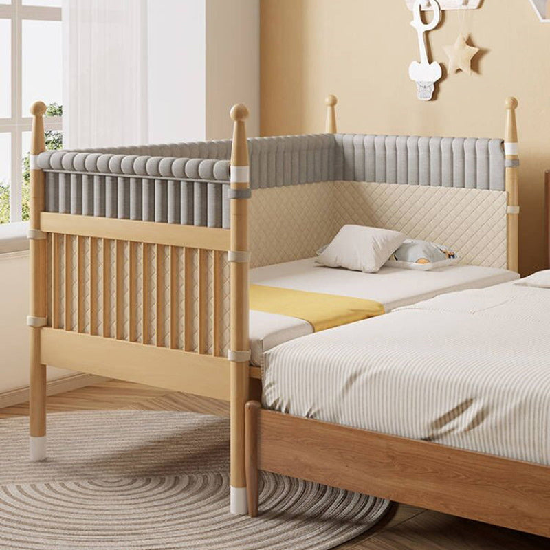 Farmhouse Nursery Crib with Adjustable Height in Natural Wood