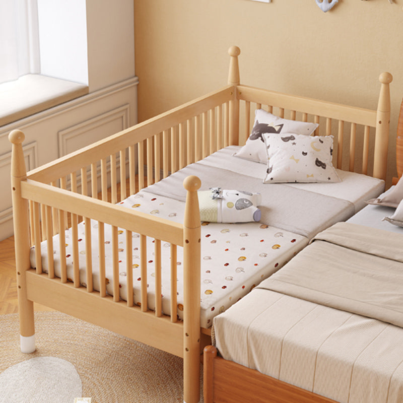 Farmhouse Nursery Crib with Adjustable Height in Natural Wood