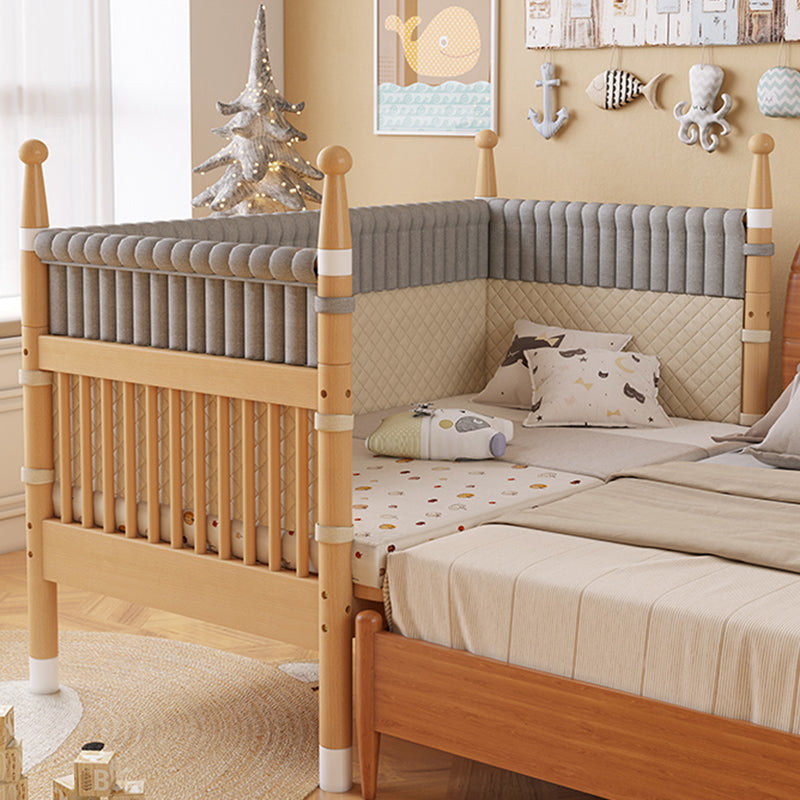 Farmhouse Nursery Crib with Adjustable Height in Natural Wood