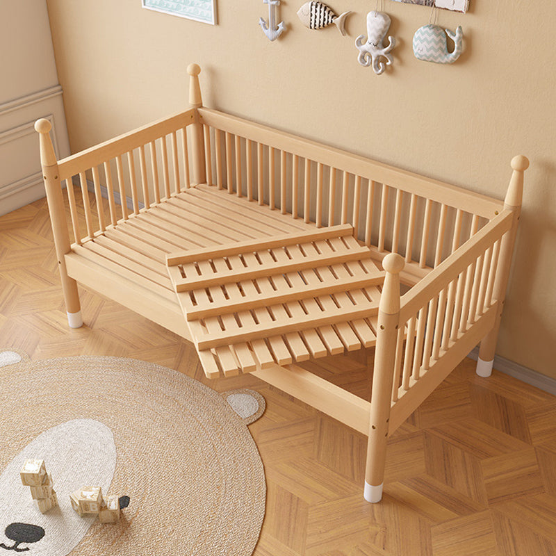 Farmhouse Nursery Crib with Adjustable Height in Natural Wood