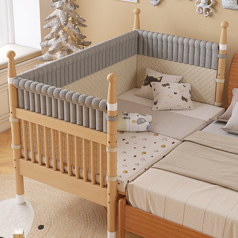 Farmhouse Nursery Crib with Adjustable Height in Natural Wood