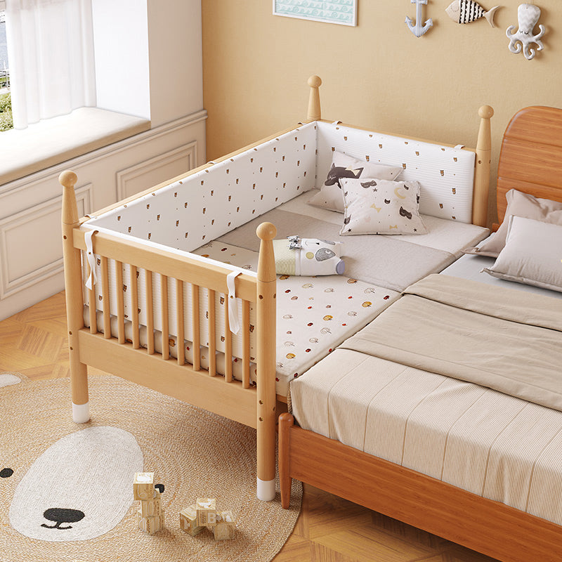 Farmhouse Nursery Crib with Adjustable Height in Natural Wood