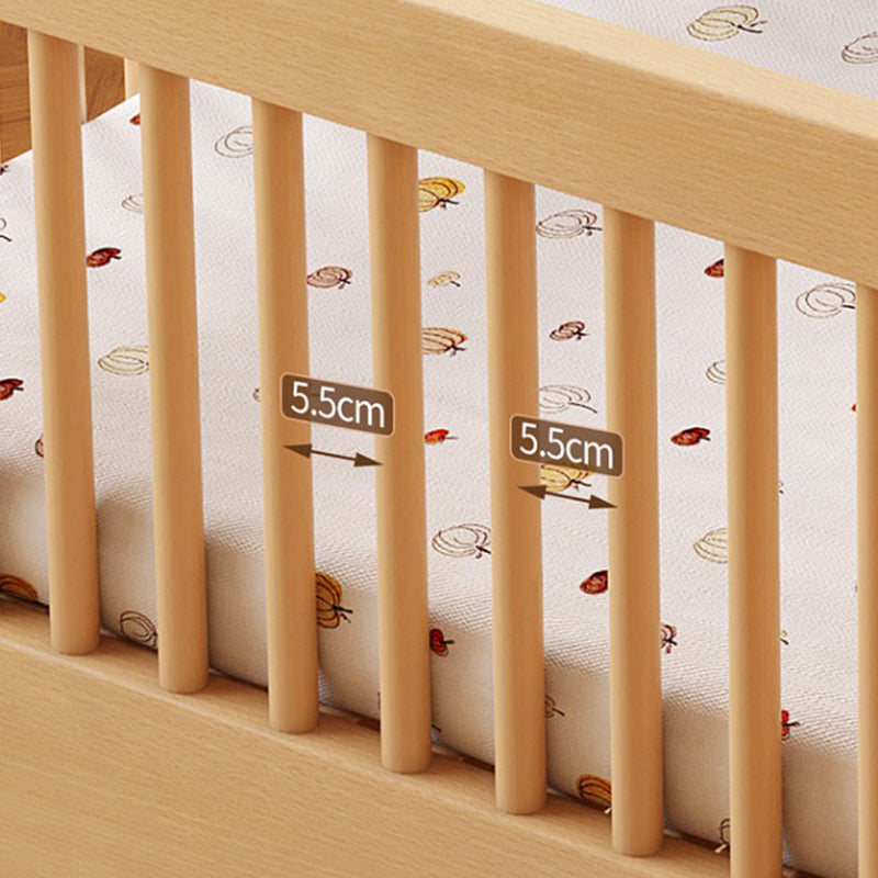 Farmhouse Nursery Crib with Adjustable Height in Natural Wood