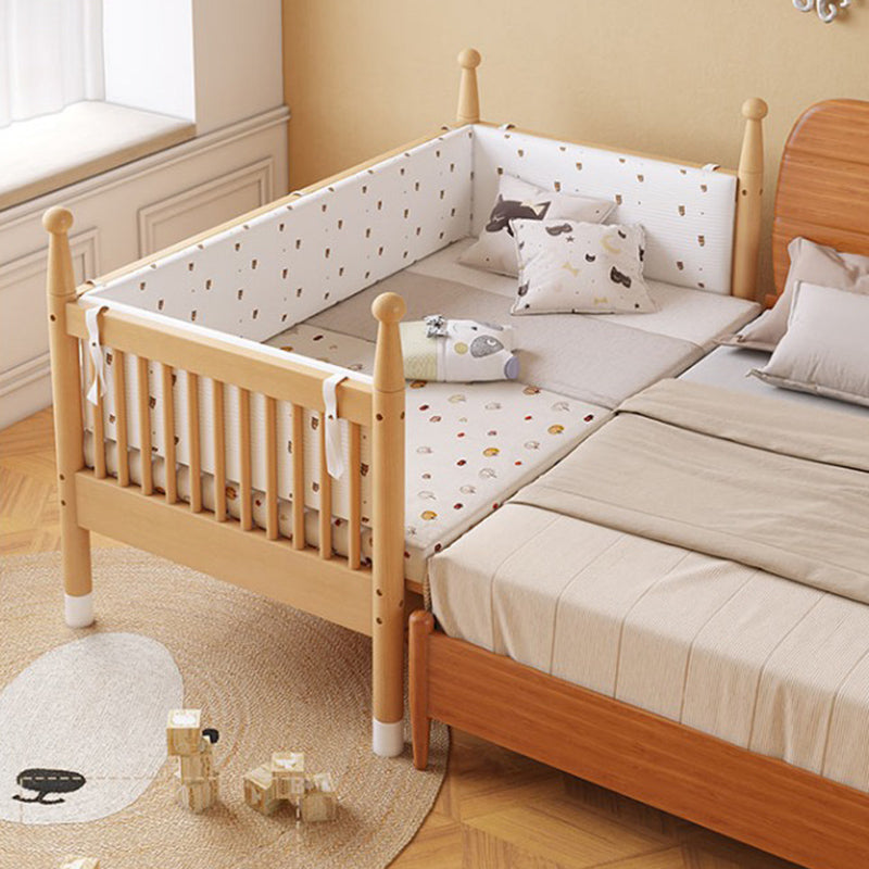 Farmhouse Nursery Crib with Adjustable Height in Natural Wood