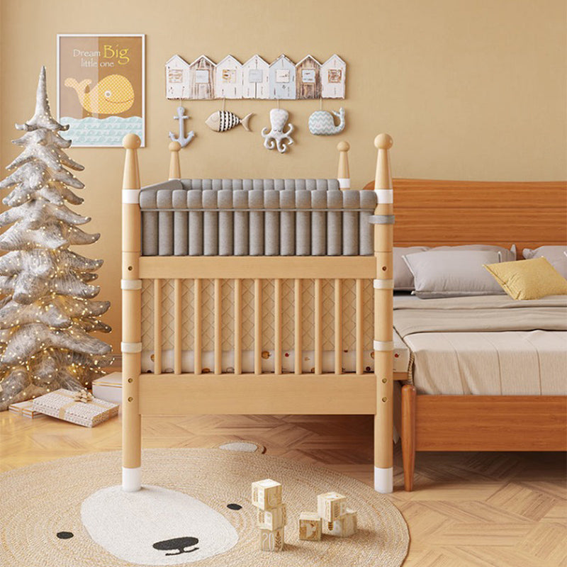 Farmhouse Nursery Crib with Adjustable Height in Natural Wood