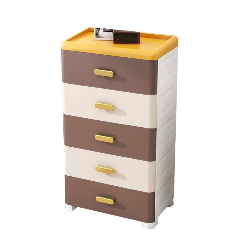 Modern Vertical Kids Nightstand 5 Drawers Plastic Nursery Dresser for Room