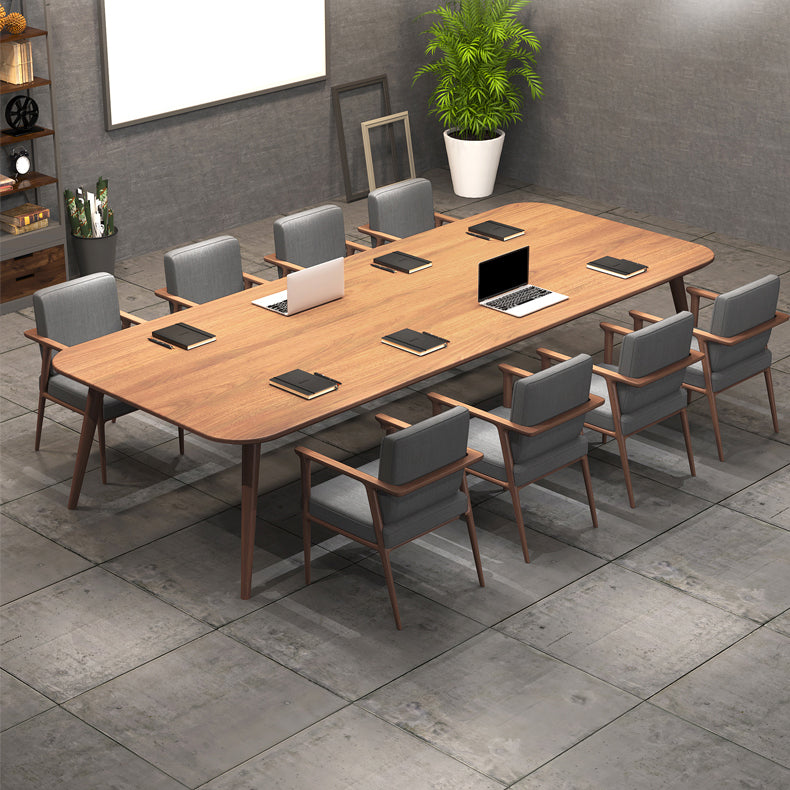 Rectangular Shaped Conference Table 4 Legs Task Desk in Brown