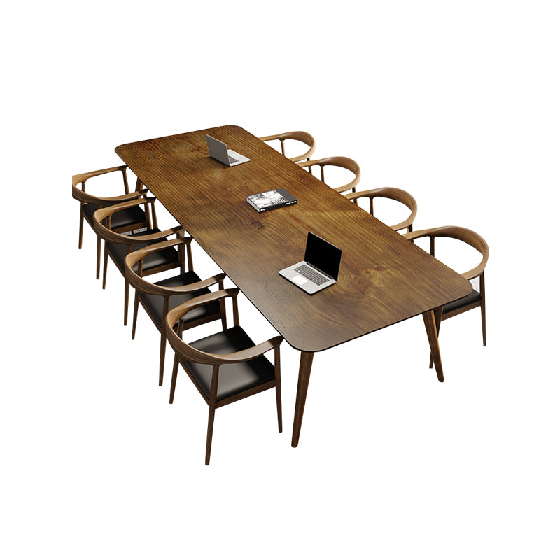 Rectangular Shaped Wooden Conference Table 4 Legs Writing Desk in Brown