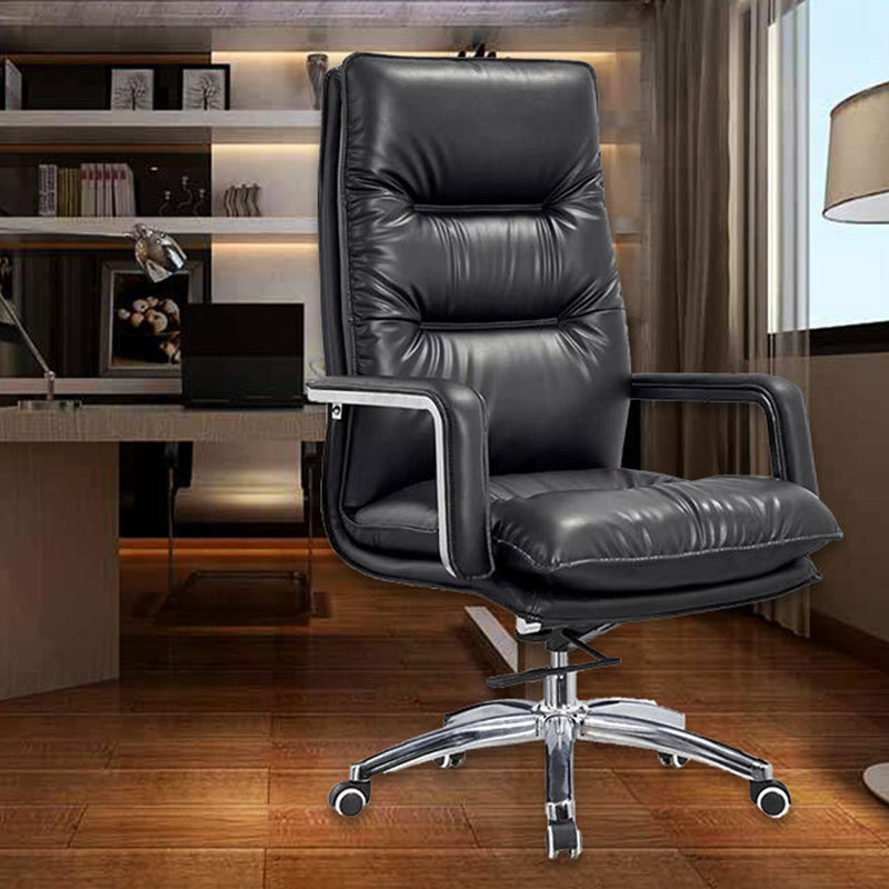 Modern Office Chair Fixed Arms Leather Adjustable Seat Height Desk Chair