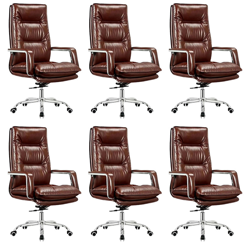 Modern Office Chair Fixed Arms Leather Adjustable Seat Height Desk Chair