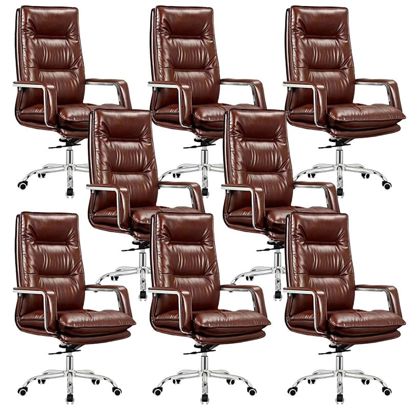 Modern Office Chair Fixed Arms Leather Adjustable Seat Height Desk Chair