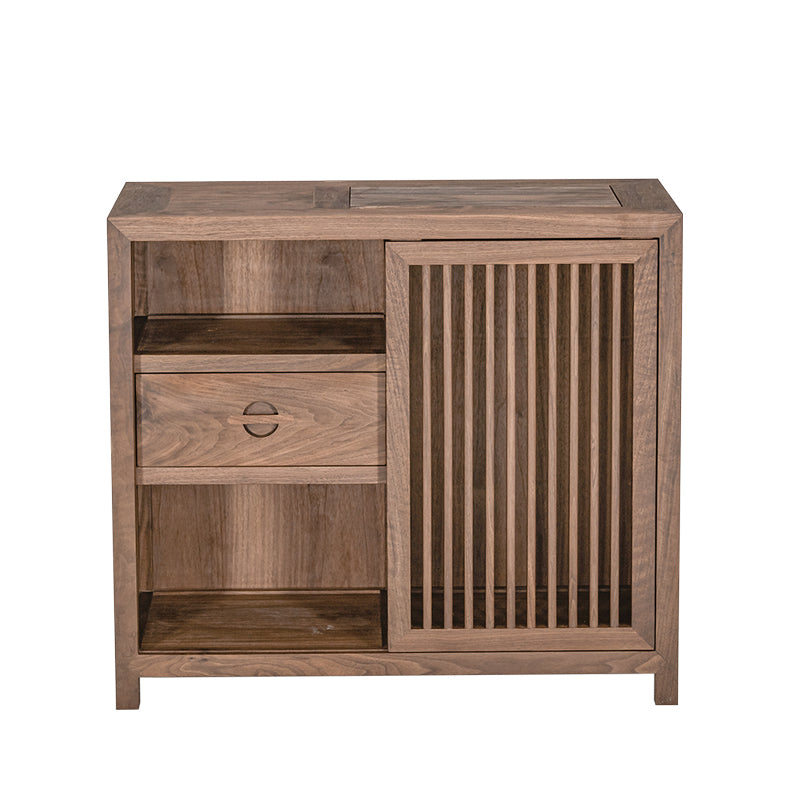 Modern Wood Sideboard Table 1 Drawer Server Open Storage for Living Room