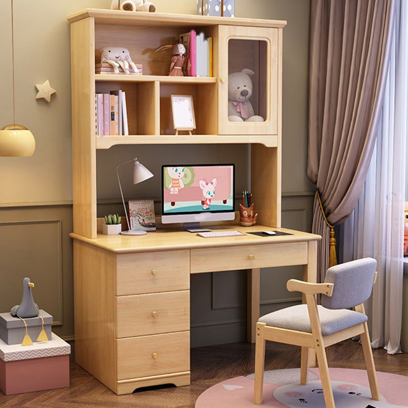 Writing Desk with Bookshelf 23.6"W Kids Desk Solid Wood Child Desk