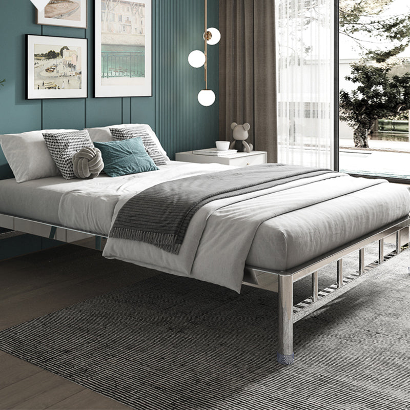 Scandinavian Tall Clearance Panel Bed Metal Standard Bed in Silver Finish