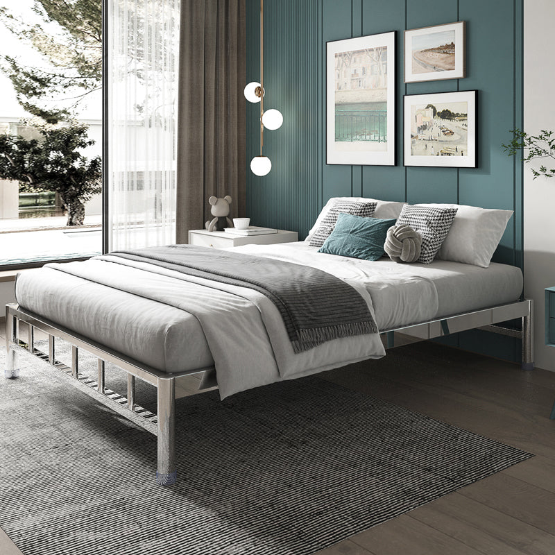 Scandinavian Tall Clearance Panel Bed Metal Standard Bed in Silver Finish