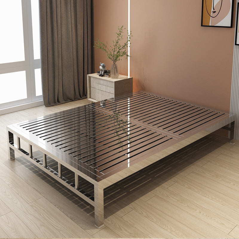 Scandinavian Tall Clearance Panel Bed Metal Standard Bed in Silver Finish