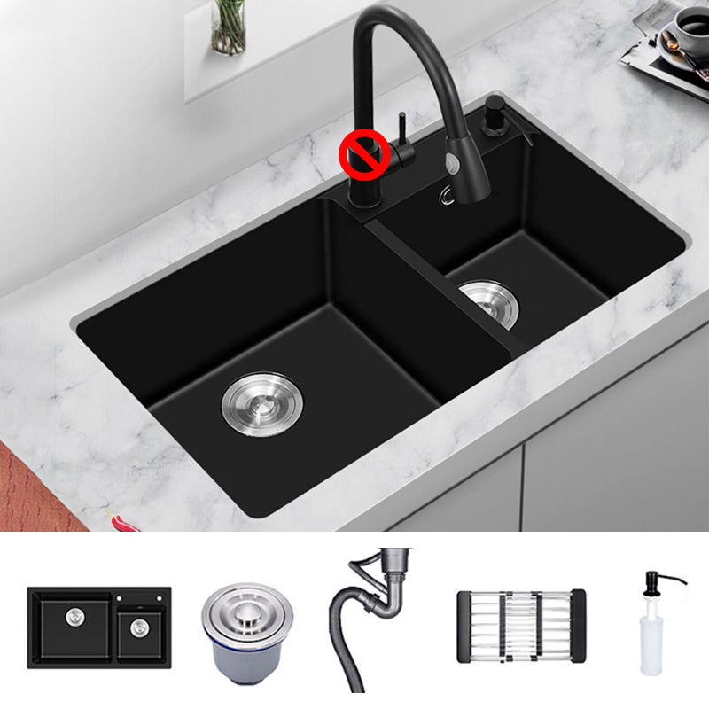 Modern Style Kitchen Sink Quartz Soundproof Kitchen Double Sink with Drain Assembly