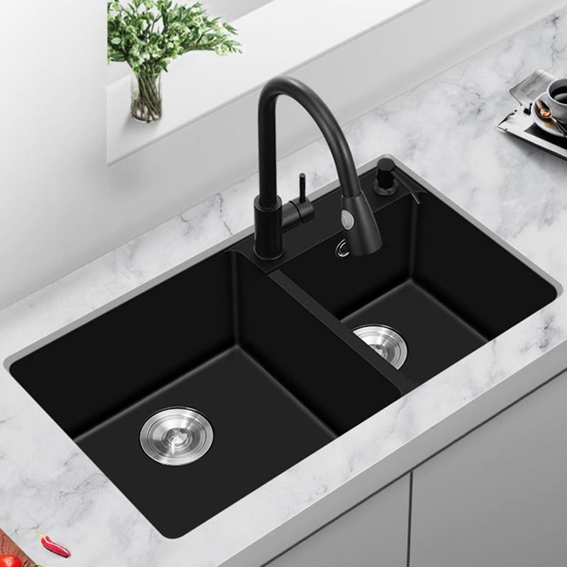 Modern Style Kitchen Sink Quartz Soundproof Kitchen Double Sink with Drain Assembly