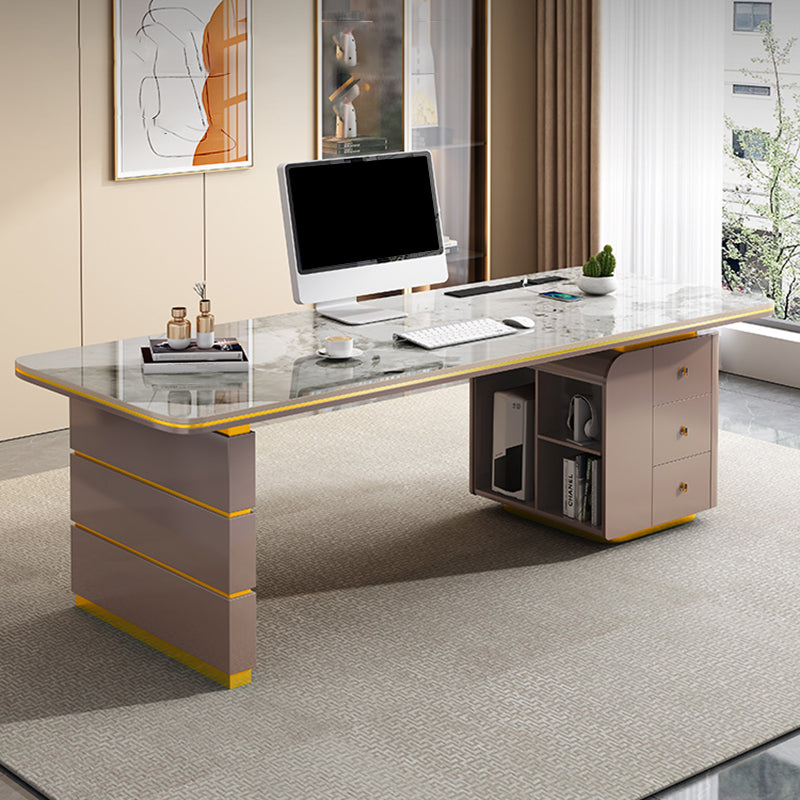 Modern Rectangular Shape Office Desk Stone Task Desk with 3 Drawers for Office