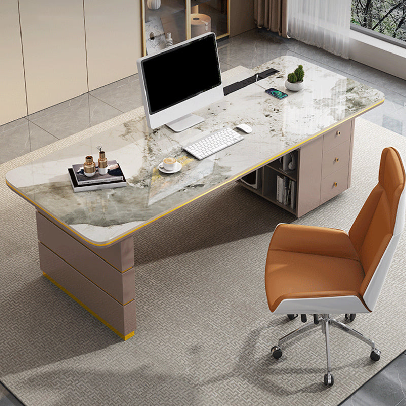 Modern Rectangular Shape Office Desk Stone Task Desk with 3 Drawers for Office