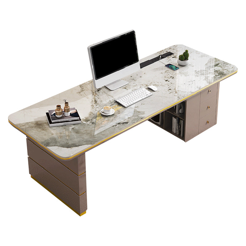 Modern Rectangular Shape Office Desk Stone Task Desk with 3 Drawers for Office