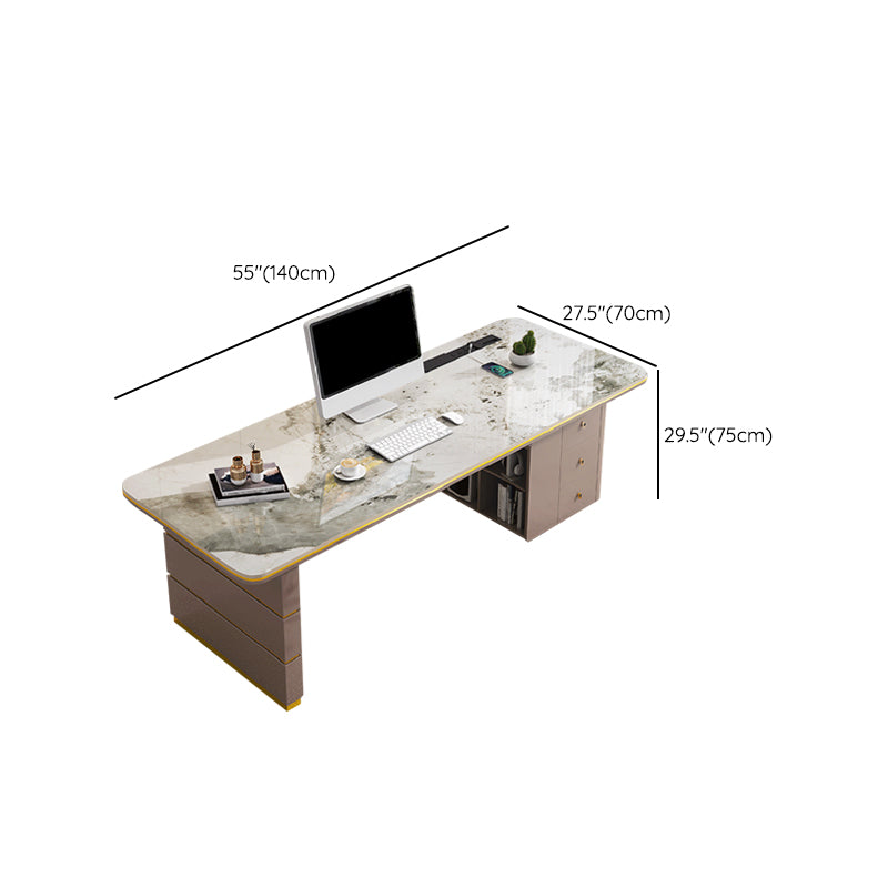 Modern Rectangular Shape Office Desk Stone Task Desk with 3 Drawers for Office