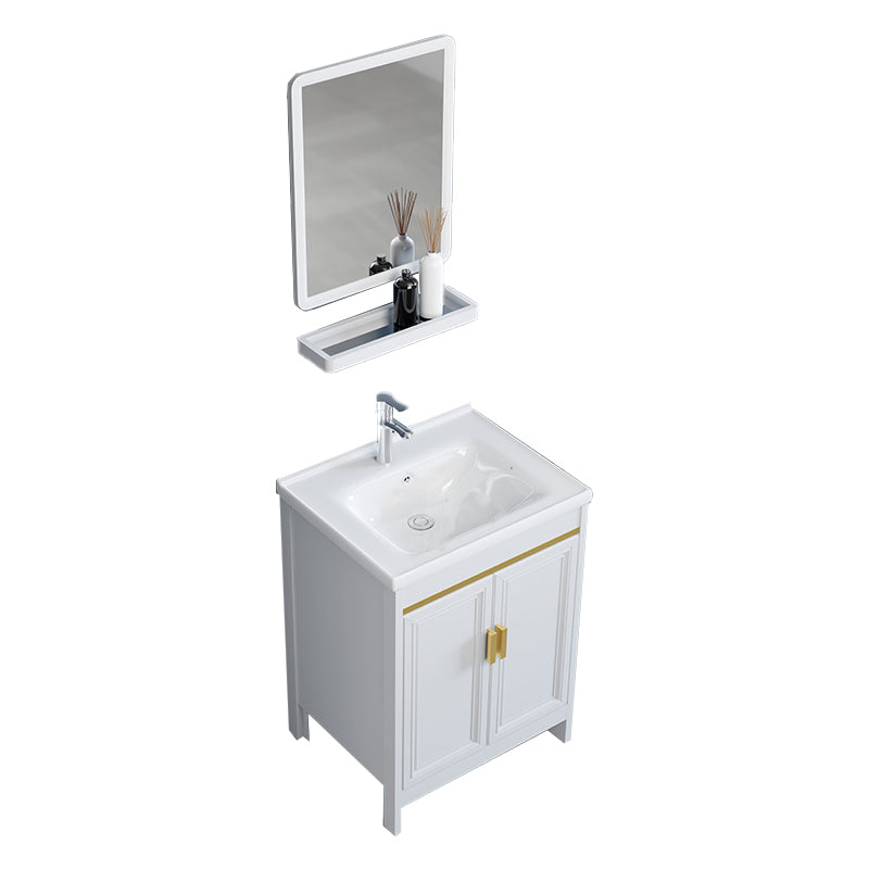 White Bathroom Vanity Metal Frame Single Sink Rectangular Freestanding Vanity with Mirror