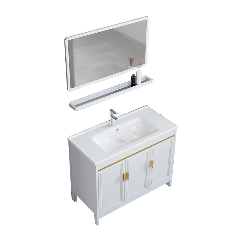 White Bathroom Vanity Metal Frame Single Sink Rectangular Freestanding Vanity with Mirror