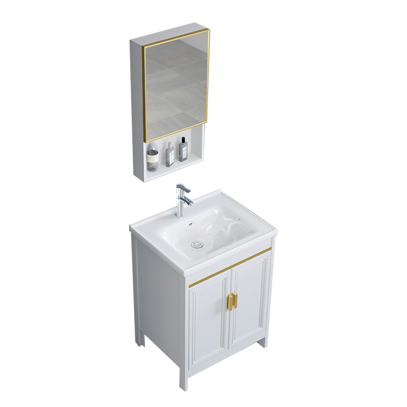 White Bathroom Vanity Metal Frame Single Sink Rectangular Freestanding Vanity with Mirror