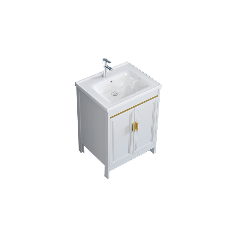 White Bathroom Vanity Metal Frame Single Sink Rectangular Freestanding Vanity with Mirror