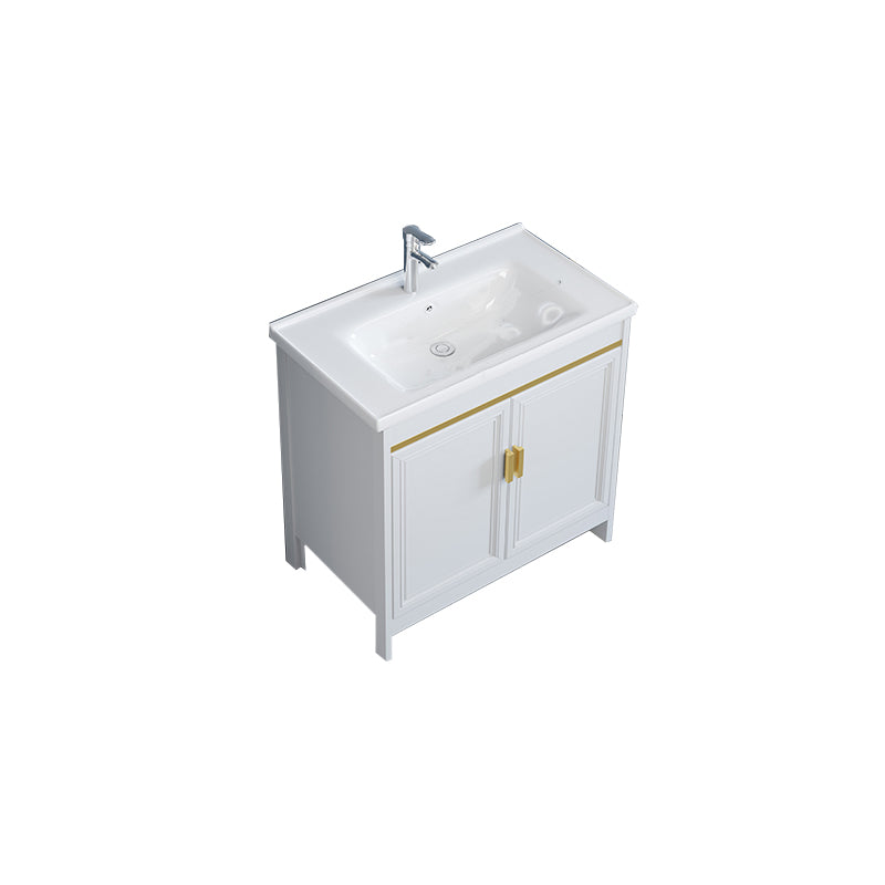 White Bathroom Vanity Metal Frame Single Sink Rectangular Freestanding Vanity with Mirror