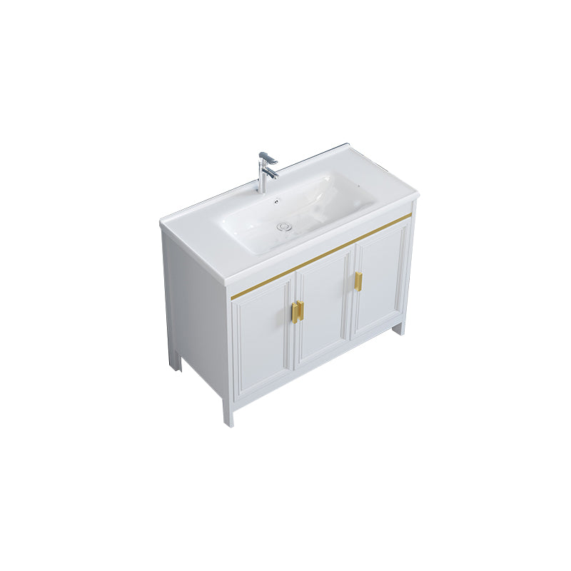 White Bathroom Vanity Metal Frame Single Sink Rectangular Freestanding Vanity with Mirror