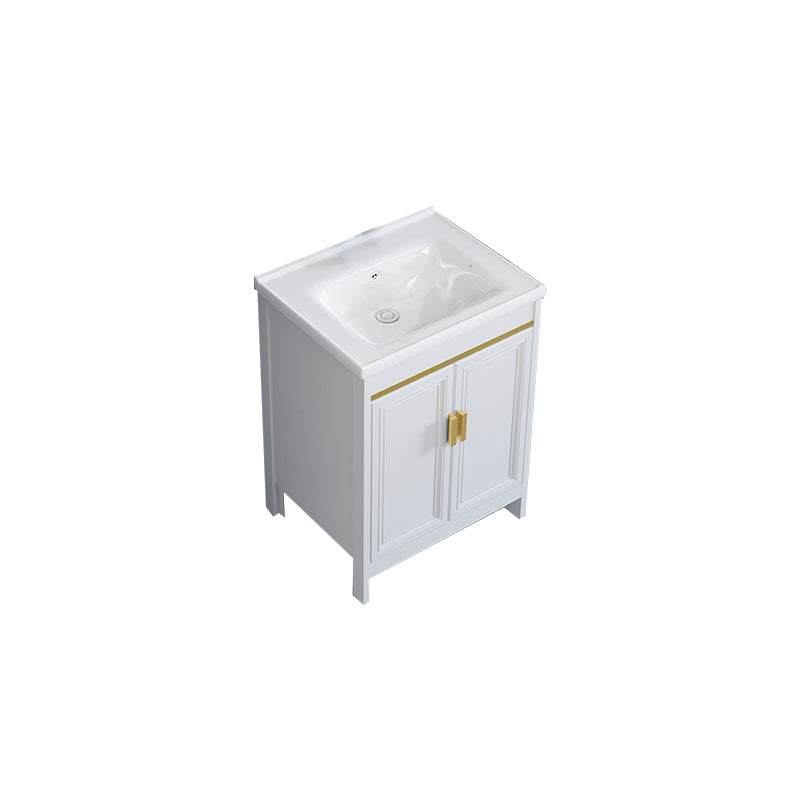 White Bathroom Vanity Metal Frame Single Sink Rectangular Freestanding Vanity with Mirror