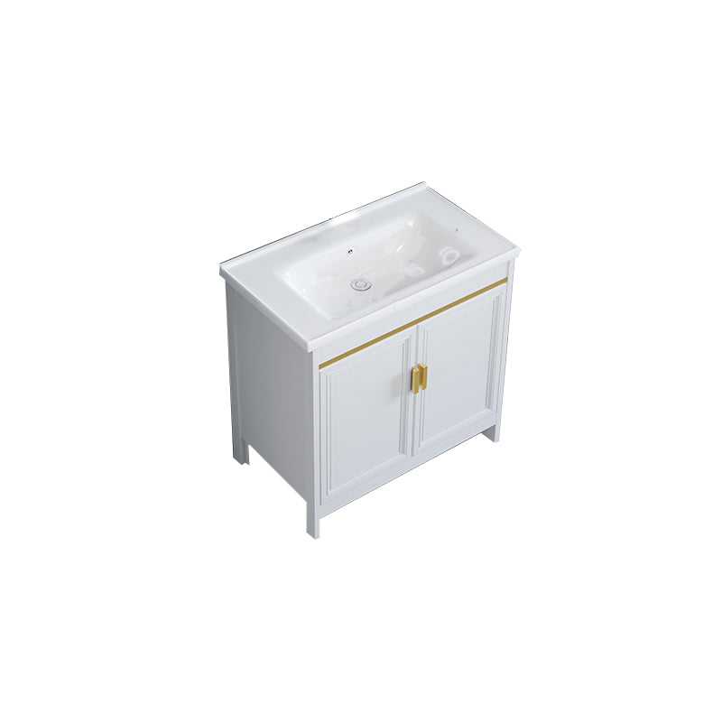 White Bathroom Vanity Metal Frame Single Sink Rectangular Freestanding Vanity with Mirror