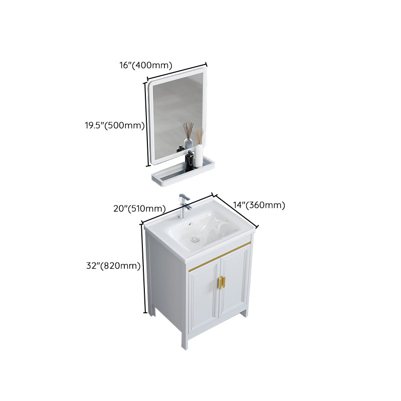 White Bathroom Vanity Metal Frame Single Sink Rectangular Freestanding Vanity with Mirror