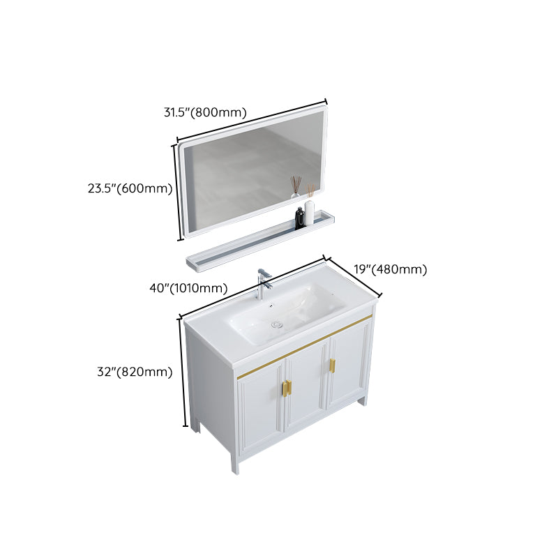 White Bathroom Vanity Metal Frame Single Sink Rectangular Freestanding Vanity with Mirror