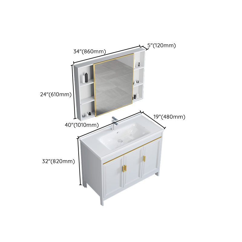 White Bathroom Vanity Metal Frame Single Sink Rectangular Freestanding Vanity with Mirror