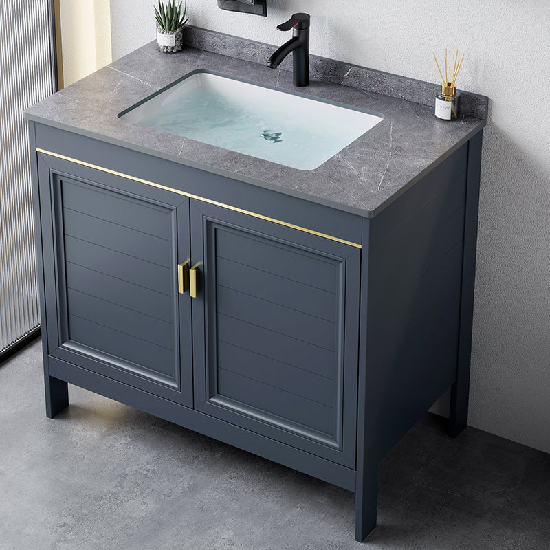 Blue Bath Vanity Freestanding Rectangular 2 Doors Single Sink Metal Frame Bathroom Vanity