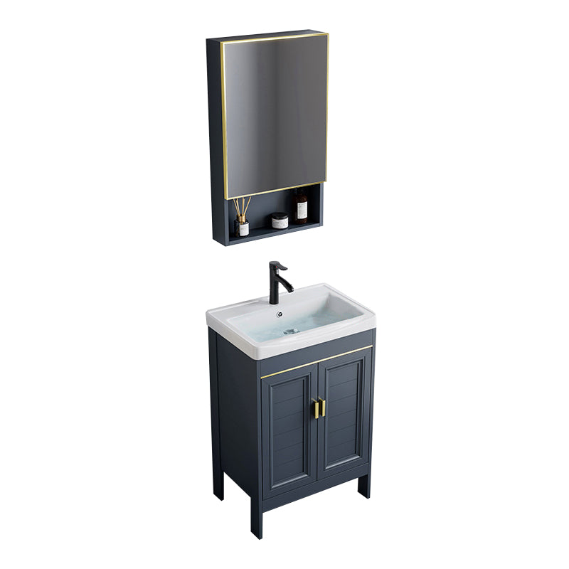 Blue Bath Vanity Freestanding Rectangular 2 Doors Single Sink Metal Frame Bathroom Vanity