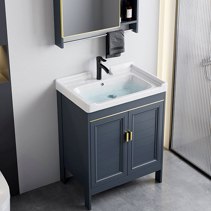 Blue Bath Vanity Freestanding Rectangular 2 Doors Single Sink Metal Frame Bathroom Vanity