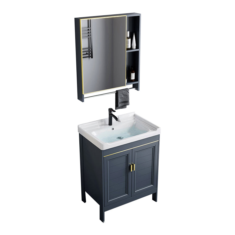 Blue Bath Vanity Freestanding Rectangular 2 Doors Single Sink Metal Frame Bathroom Vanity